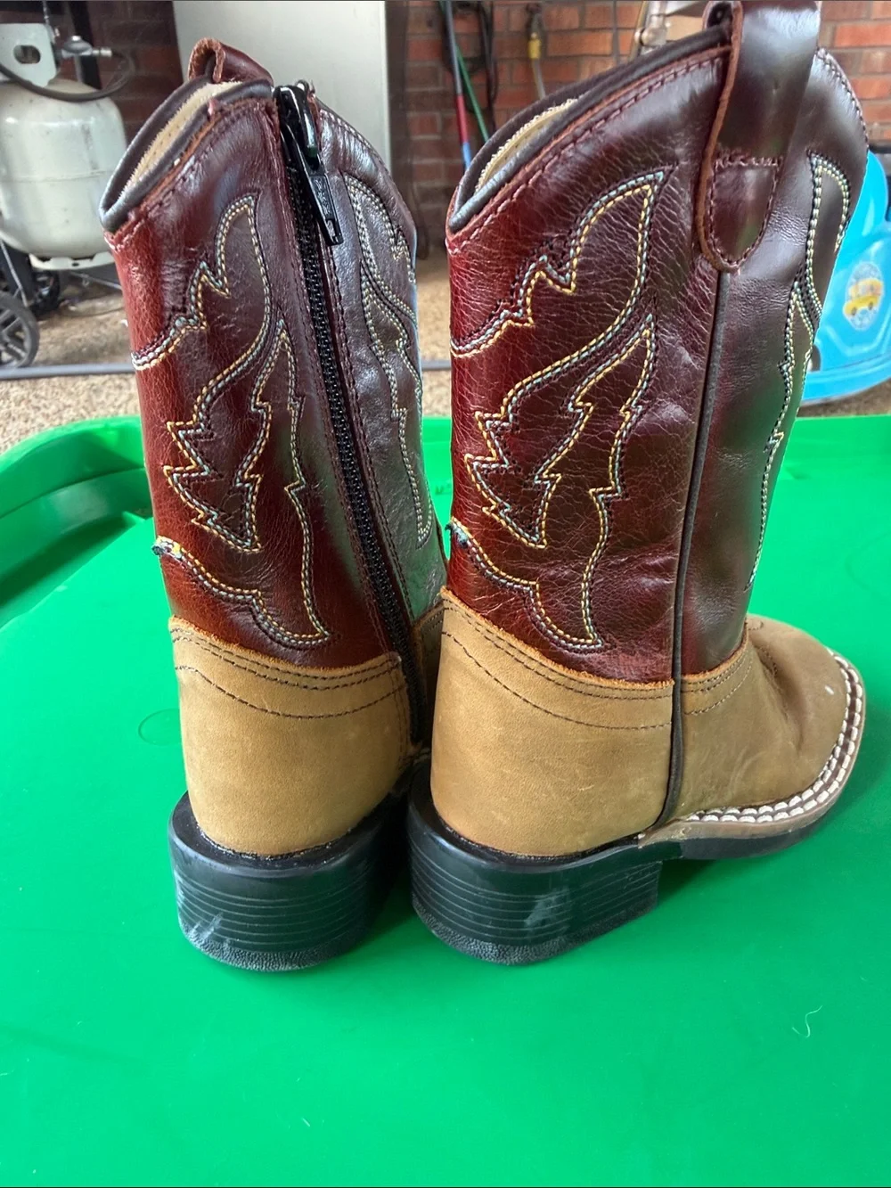 Old West Brown and Tan Kids Western Zip-Up Boots